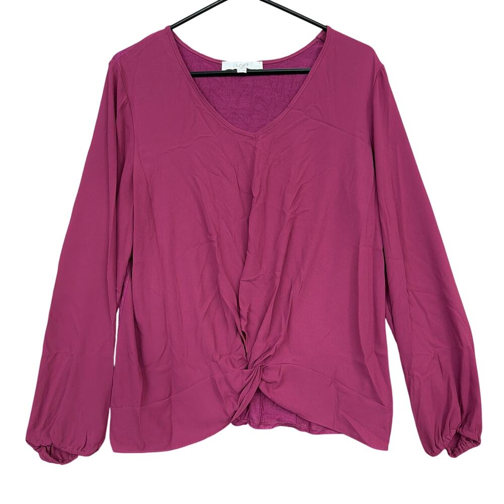 LOFT Womens Blouse Burgundy Long Sleeve V Neck Front Twist Woven Medium